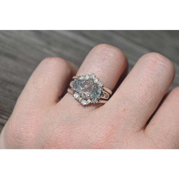Aquamarine engagement ring set, raw diamond ring, raw stone ring, altern… - Picture 3 of 4